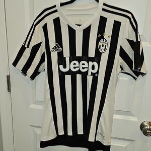 Adidas/Juventus Black and White Striped Soccer Jersey (M)